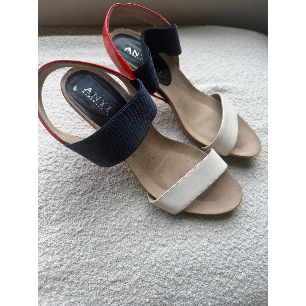 Anyi Lu Handmade in Italy Tricolor Patent Leather Cork Sandals Size 39.5‎
